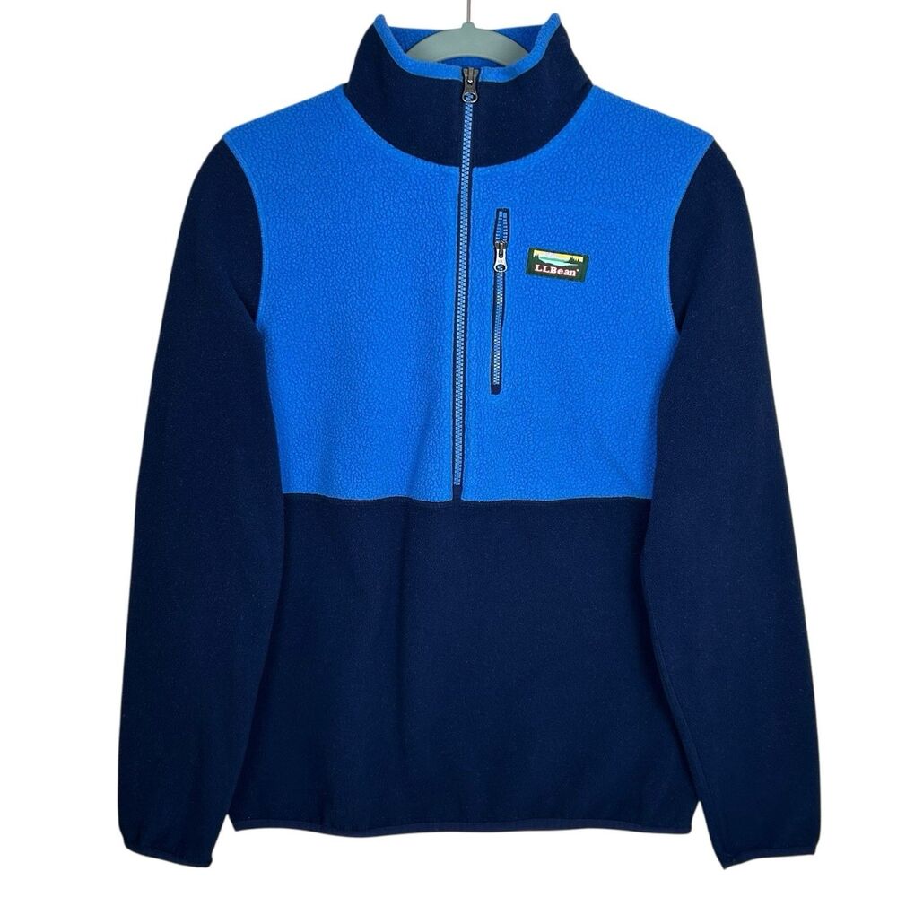 LL Bean Jacket Womens Small Blue Fleece Pullover 1/2 Zip Sherpa Outdoor Polartec